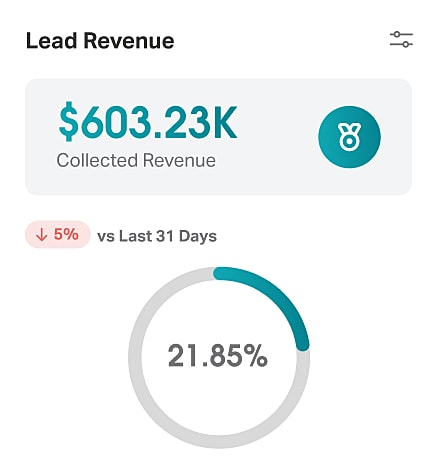 Lead revenue details with percentage change displayed.
